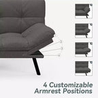 Canapé-lit futon convertible, similicuir, dossier et accoudoirs réglables, 2 places, bleu/marron/gris/noir/blanc