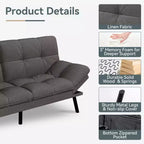 Canapé-lit futon convertible, similicuir, dossier et accoudoirs réglables, 2 places, bleu/marron/gris/noir/blanc