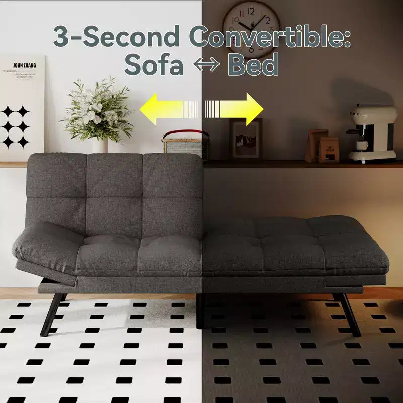 Canapé-lit futon convertible, similicuir, dossier et accoudoirs réglables, 2 places, bleu/marron/gris/noir/blanc