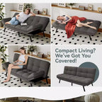 Canapé-lit futon convertible, similicuir, dossier et accoudoirs réglables, 2 places, bleu/marron/gris/noir/blanc