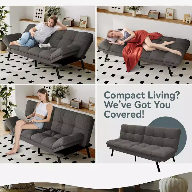 Canapé-lit futon convertible, similicuir, dossier et accoudoirs réglables, 2 places, bleu/marron/gris/noir/blanc