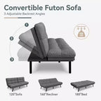 Canapé-lit futon convertible, similicuir, dossier et accoudoirs réglables, 2 places, bleu/marron/gris/noir/blanc