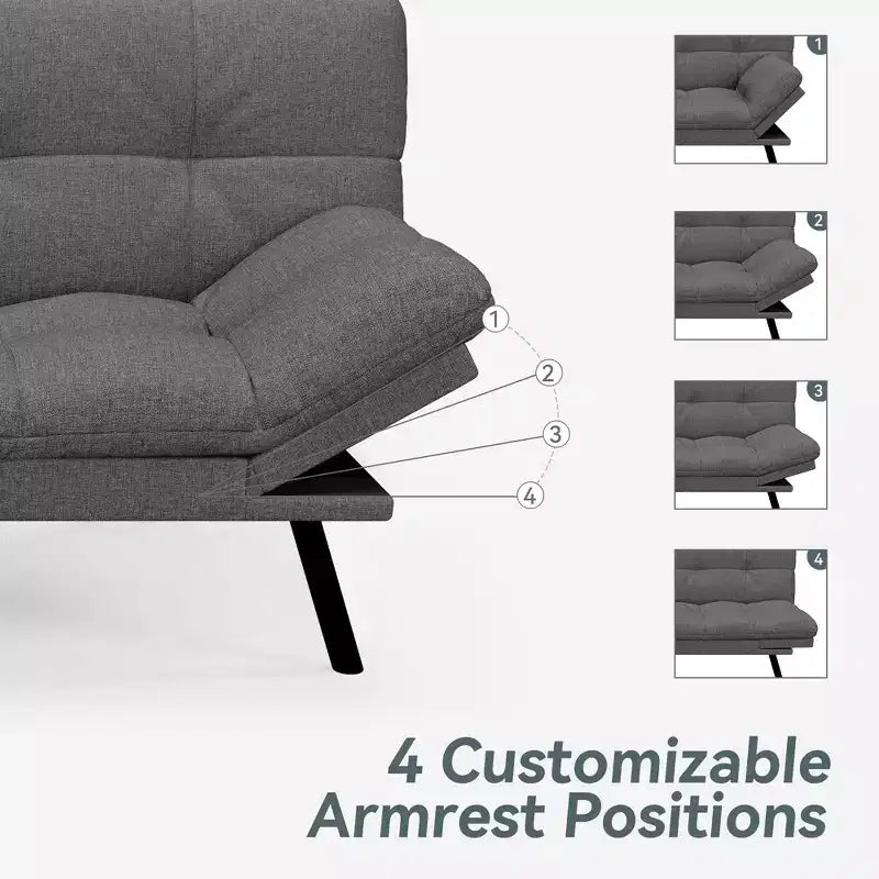 Canapé-lit futon convertible, similicuir, dossier et accoudoirs réglables, 2 places, bleu/marron/gris/noir/blanc