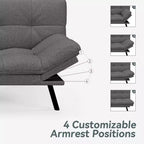 Canapé-lit futon convertible, similicuir, dossier et accoudoirs réglables, 2 places, bleu/marron/gris/noir/blanc