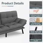 Canapé-lit futon convertible, similicuir, dossier et accoudoirs réglables, 2 places, bleu/marron/gris/noir/blanc