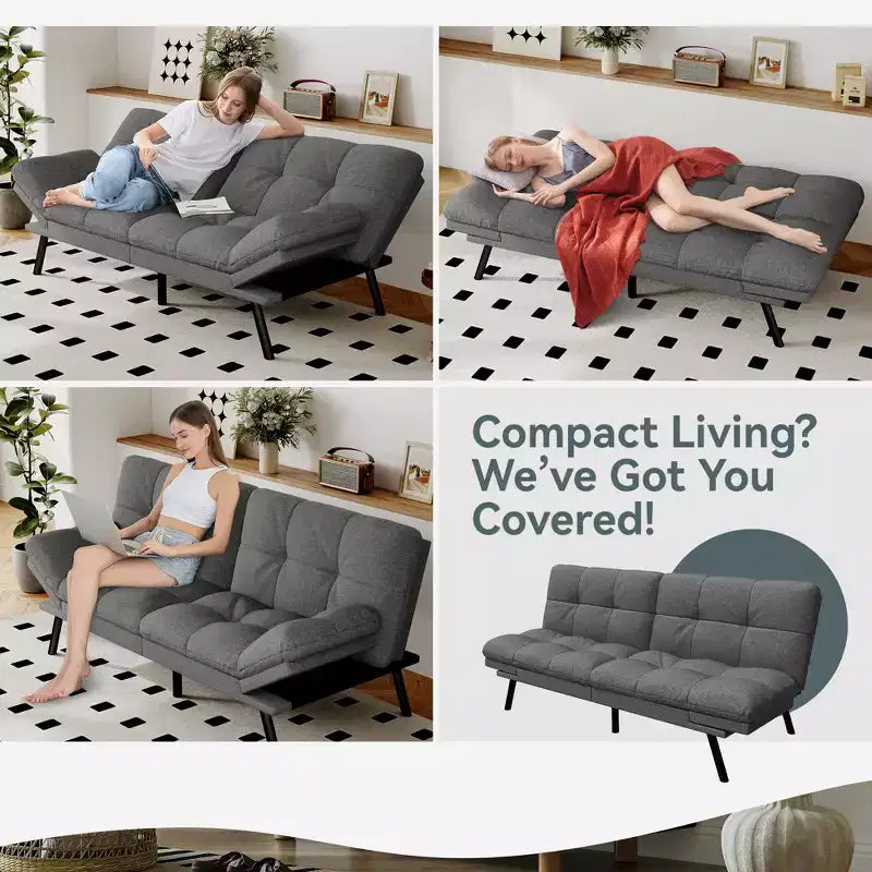 Canapé-lit futon convertible, similicuir, dossier et accoudoirs réglables, 2 places, bleu/marron/gris/noir/blanc