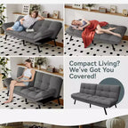 Canapé-lit futon convertible, similicuir, dossier et accoudoirs réglables, 2 places, bleu/marron/gris/noir/blanc