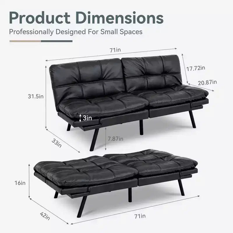 Canapé-lit futon convertible, similicuir, dossier et accoudoirs réglables, 2 places, bleu/marron/gris/noir/blanc