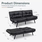 Canapé-lit futon convertible, similicuir, dossier et accoudoirs réglables, 2 places, bleu/marron/gris/noir/blanc
