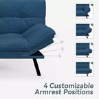Canapé-lit futon convertible, similicuir, dossier et accoudoirs réglables, 2 places, bleu/marron/gris/noir/blanc