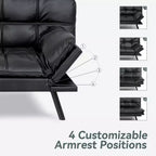 Canapé-lit futon convertible, similicuir, dossier et accoudoirs réglables, 2 places, bleu/marron/gris/noir/blanc