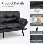 Canapé-lit futon convertible, similicuir, dossier et accoudoirs réglables, 2 places, bleu/marron/gris/noir/blanc