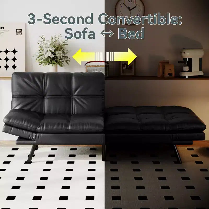 Canapé-lit futon convertible, similicuir, dossier et accoudoirs réglables, 2 places, bleu/marron/gris/noir/blanc