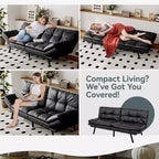 Canapé-lit futon convertible, similicuir, dossier et accoudoirs réglables, 2 places, bleu/marron/gris/noir/blanc