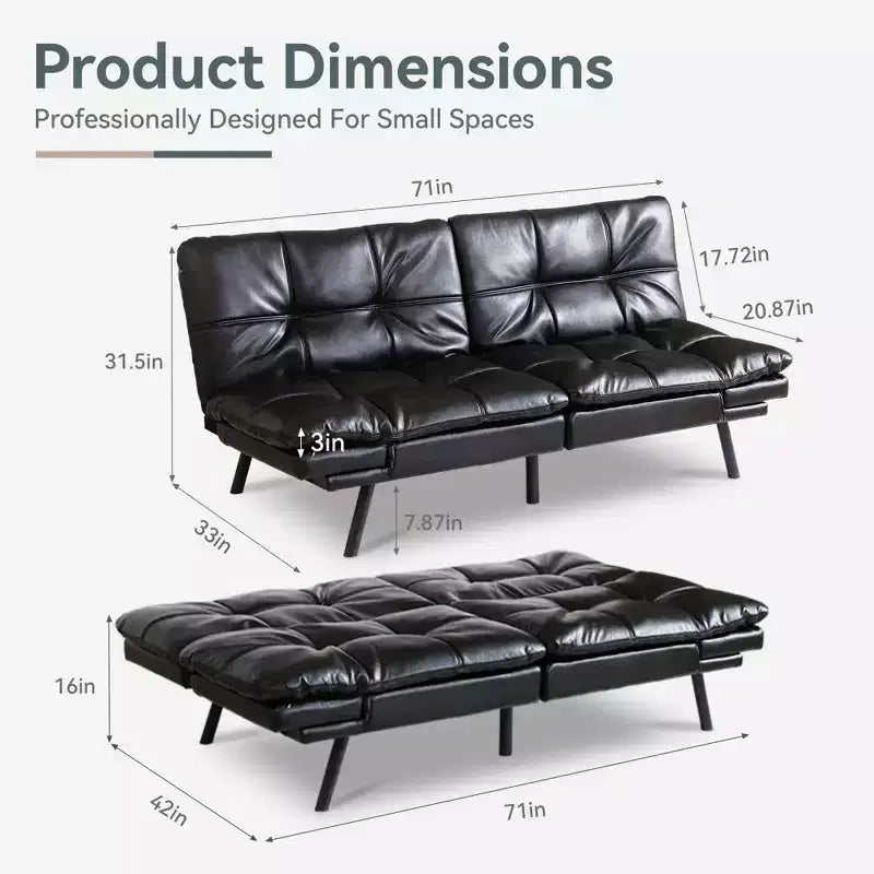 Canapé-lit futon convertible, similicuir, dossier et accoudoirs réglables, 2 places, bleu/marron/gris/noir/blanc