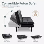 Canapé-lit futon convertible, similicuir, dossier et accoudoirs réglables, 2 places, bleu/marron/gris/noir/blanc