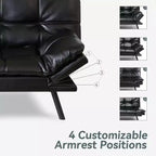 Canapé-lit futon convertible, similicuir, dossier et accoudoirs réglables, 2 places, bleu/marron/gris/noir/blanc
