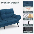 Canapé-lit futon convertible, similicuir, dossier et accoudoirs réglables, 2 places, bleu/marron/gris/noir/blanc