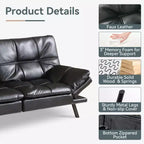 Canapé-lit futon convertible, similicuir, dossier et accoudoirs réglables, 2 places, bleu/marron/gris/noir/blanc