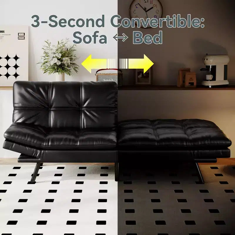 Canapé-lit futon convertible, similicuir, dossier et accoudoirs réglables, 2 places, bleu/marron/gris/noir/blanc