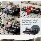 Canapé-lit futon convertible, similicuir, dossier et accoudoirs réglables, 2 places, bleu/marron/gris/noir/blanc