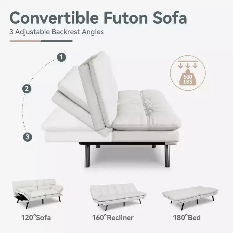 Canapé-lit futon convertible, similicuir, dossier et accoudoirs réglables, 2 places, bleu/marron/gris/noir/blanc