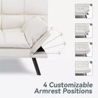 Canapé-lit futon convertible, similicuir, dossier et accoudoirs réglables, 2 places, bleu/marron/gris/noir/blanc
