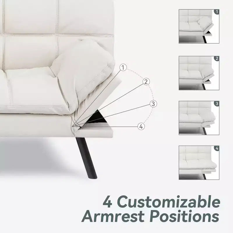 Canapé-lit futon convertible, similicuir, dossier et accoudoirs réglables, 2 places, bleu/marron/gris/noir/blanc
