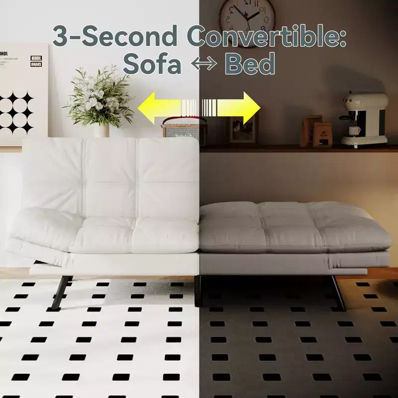 Canapé-lit futon convertible, similicuir, dossier et accoudoirs réglables, 2 places, bleu/marron/gris/noir/blanc