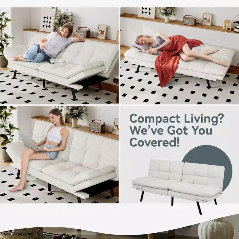 Canapé-lit futon convertible, similicuir, dossier et accoudoirs réglables, 2 places, bleu/marron/gris/noir/blanc