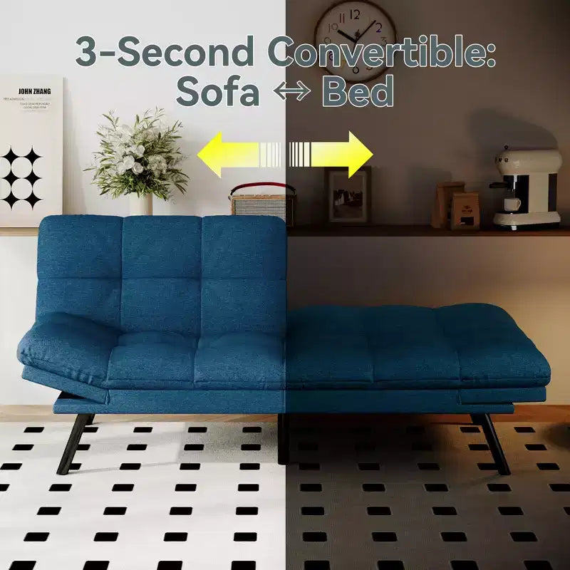 Canapé-lit futon convertible, similicuir, dossier et accoudoirs réglables, 2 places, bleu/marron/gris/noir/blanc