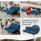 Canapé-lit futon convertible, similicuir, dossier et accoudoirs réglables, 2 places, bleu/marron/gris/noir/blanc