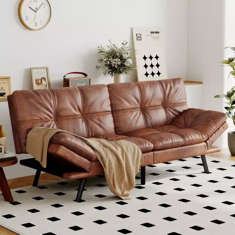 Canapé-lit futon convertible, similicuir, dossier et accoudoirs réglables, 2 places, bleu/marron/gris/noir/blanc