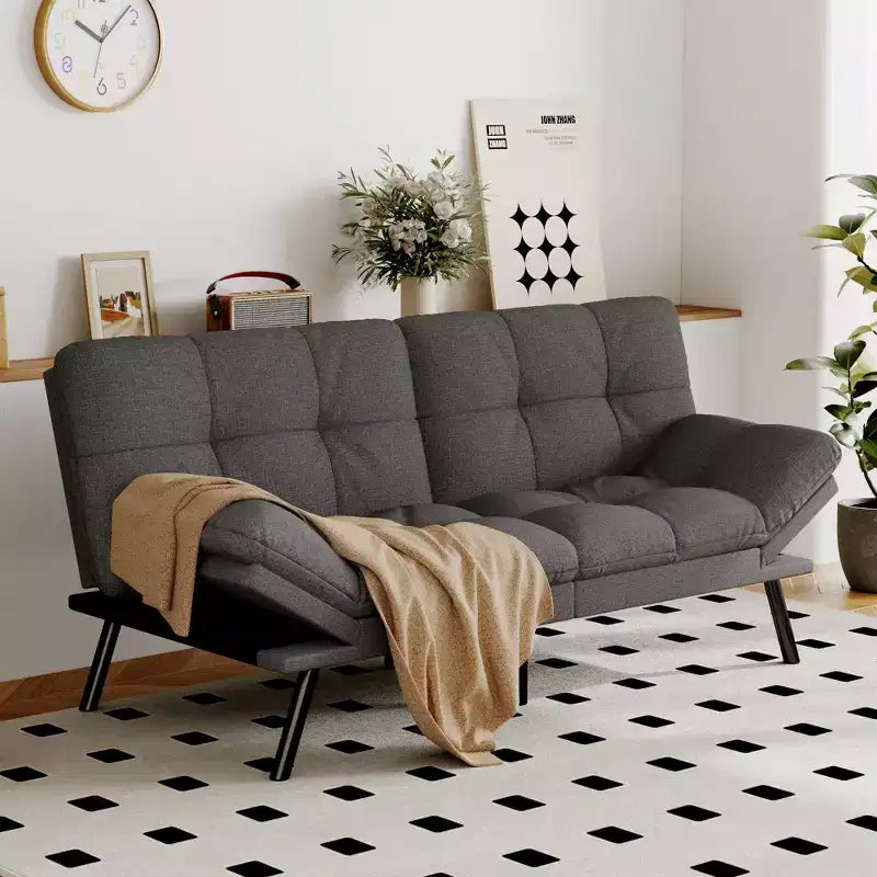 Canapé-lit futon convertible, similicuir, dossier et accoudoirs réglables, 2 places, bleu/marron/gris/noir/blanc