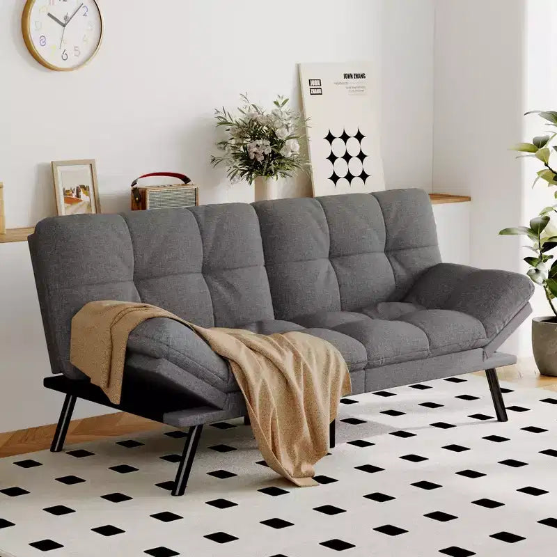 Canapé-lit futon convertible, similicuir, dossier et accoudoirs réglables, 2 places, bleu/marron/gris/noir/blanc
