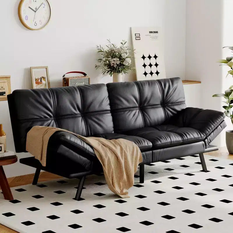 Canapé-lit futon convertible, similicuir, dossier et accoudoirs réglables, 2 places, bleu/marron/gris/noir/blanc
