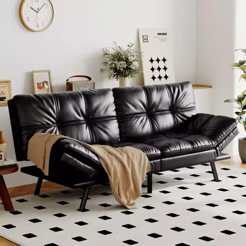 Canapé-lit futon convertible, similicuir, dossier et accoudoirs réglables, 2 places, bleu/marron/gris/noir/blanc