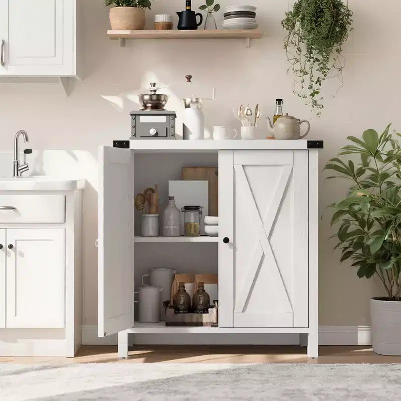 Armoire de rangement de style campagnard à 2 portes, gris/chêne foncé/blanc, assemblage par 1 personne