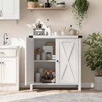 Armoire de rangement de style campagnard à 2 portes, gris/chêne foncé/blanc, assemblage par 1 personne