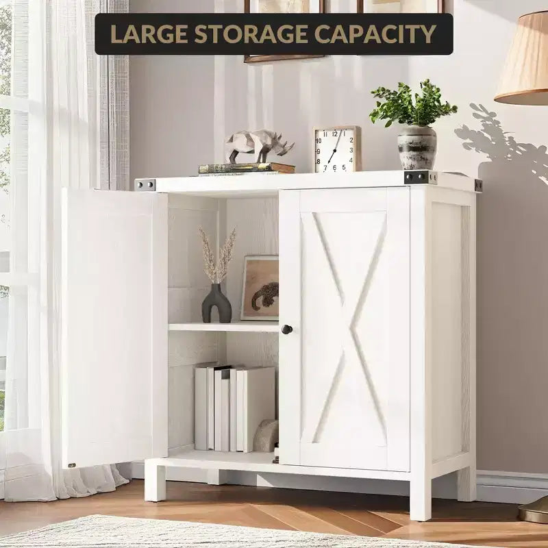 Armoire de rangement de style campagnard à 2 portes, gris/chêne foncé/blanc, assemblage par 1 personne