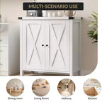 Armoire de rangement de style campagnard à 2 portes, gris/chêne foncé/blanc, assemblage par 1 personne