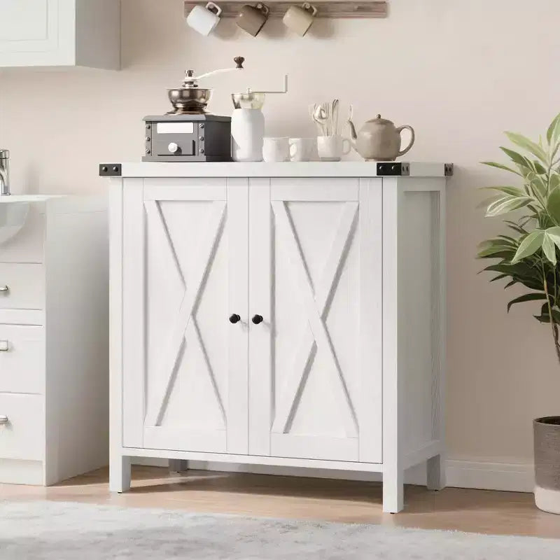 Armoire de rangement de style campagnard à 2 portes, gris/chêne foncé/blanc, assemblage par 1 personne