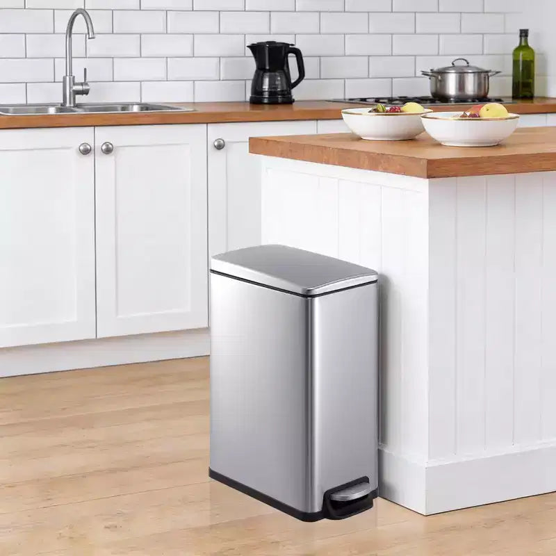 Poubelle à Pédale, Noir/Argent/Blanc, Fermeture Silencieuse, 10L/45L/45L+10L, 1 à 2 Personnes