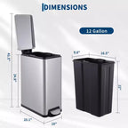 Poubelle à Pédale, Noir/Argent/Blanc, Fermeture Silencieuse, 10L/45L/45L+10L, 1 à 2 Personnes