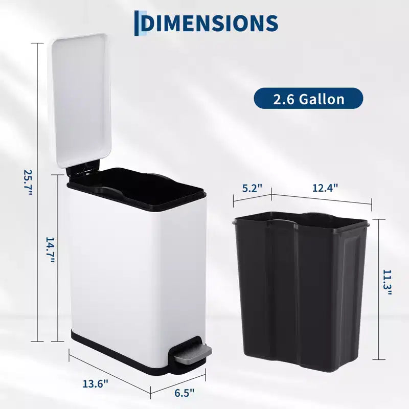 Poubelle à Pédale, Noir/Argent/Blanc, Fermeture Silencieuse, 10L/45L/45L+10L, 1 à 2 Personnes