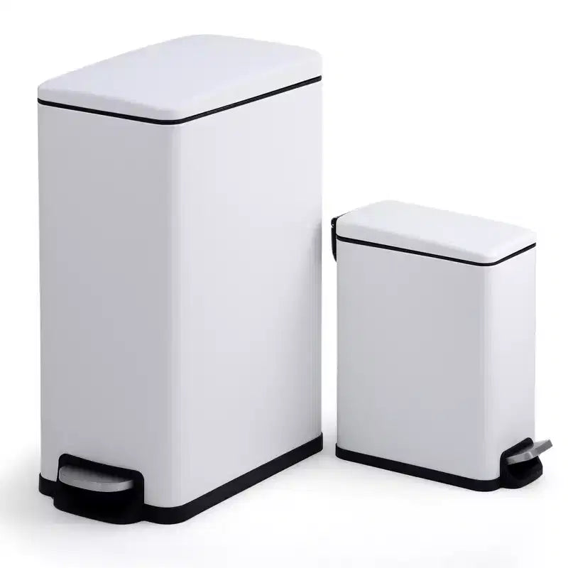 Poubelle à Pédale, Noir/Argent/Blanc, Fermeture Silencieuse, 10L/45L/45L+10L, 1 à 2 Personnes
