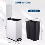 Poubelle à Pédale, Noir/Argent/Blanc, Fermeture Silencieuse, 10L/45L/45L+10L, 1 à 2 Personnes