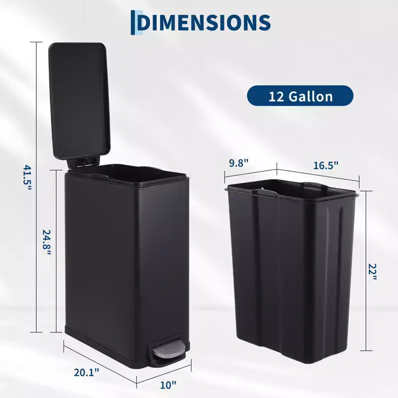 Poubelle à Pédale, Noir/Argent/Blanc, Fermeture Silencieuse, 10L/45L/45L+10L, 1 à 2 Personnes