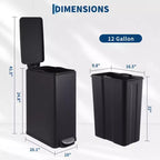 Poubelle à Pédale, Noir/Argent/Blanc, Fermeture Silencieuse, 10L/45L/45L+10L, 1 à 2 Personnes