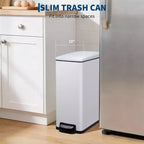Poubelle à Pédale, Noir/Argent/Blanc, Fermeture Silencieuse, 10L/45L/45L+10L, 1 à 2 Personnes